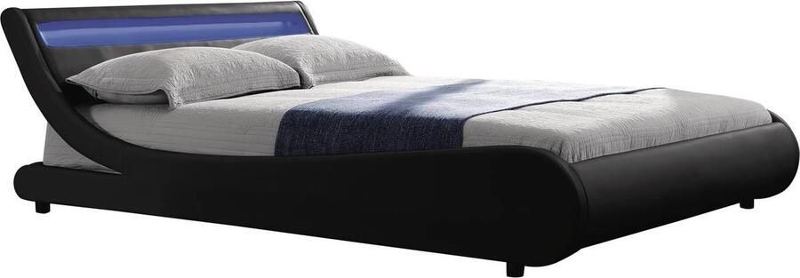 Habitat et Jardin Tweepersoonsbed met led verlichting lattenbodem bed Natacha 140 x 190 cm Zwart