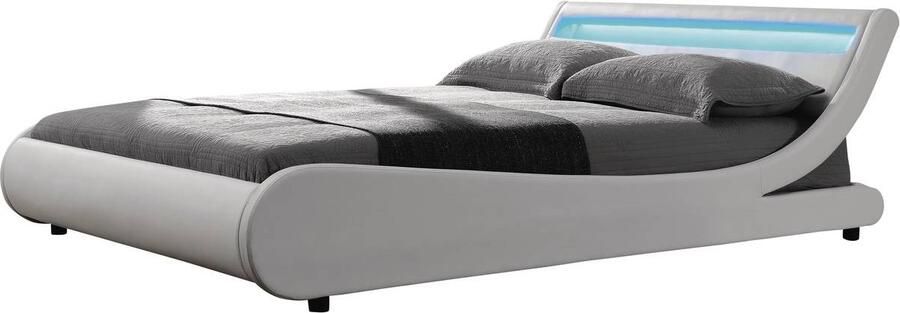 Habitat et Jardin Tweepersoonsbed met led verlichting lattenbodem bed Natacha 140 x 190 cm Wit