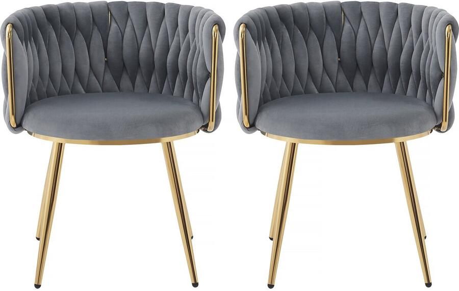 Habitat Stoelen set 2 stuks eetkamerstoelen geweven fluweel velours Isa Grijs