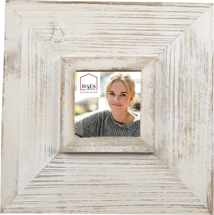 HAES deco Fotolijst 9x9 Shabby Chic kleur Wit formaat 25x2x25 cm voor foto 9x9 cm