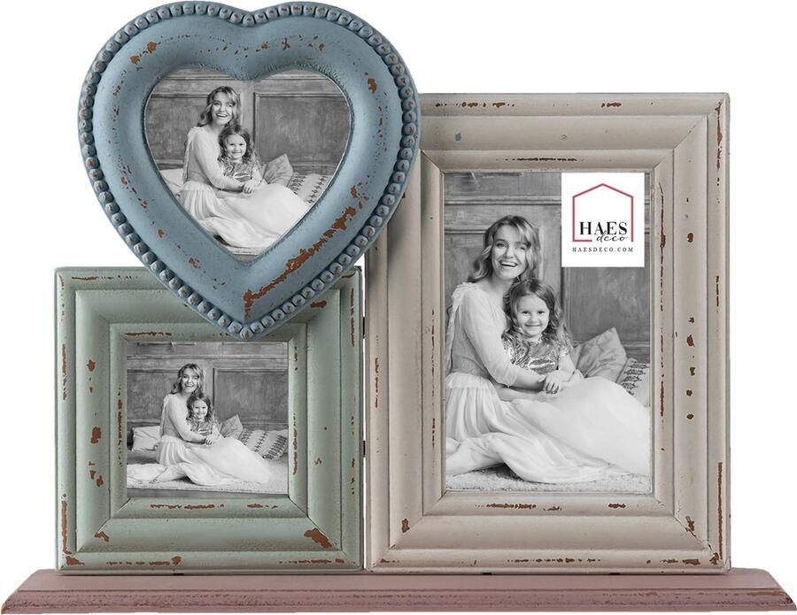 HAES deco Multi Fotolijst 10x15 Farm Living kleur Blauw formaat 34x7x25 cm voor foto 10x10 7x7 10x15 cm