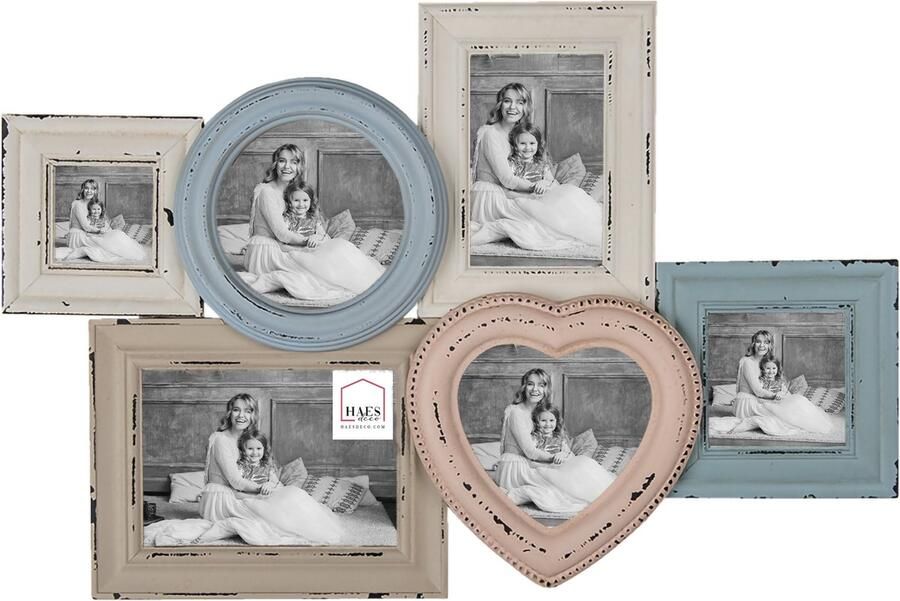 HAES deco Multi Fotolijst 10x15 Farm Living kleur Blauw formaat 60x3x40 cm voor foto 10x15 13x13 (2) 18x13 10x10 7 5x7 5 cm