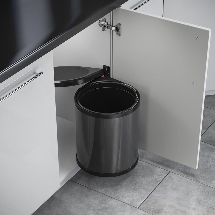 Hailo Mono afvalemmer 15 liter donkergrijs zwart 351500