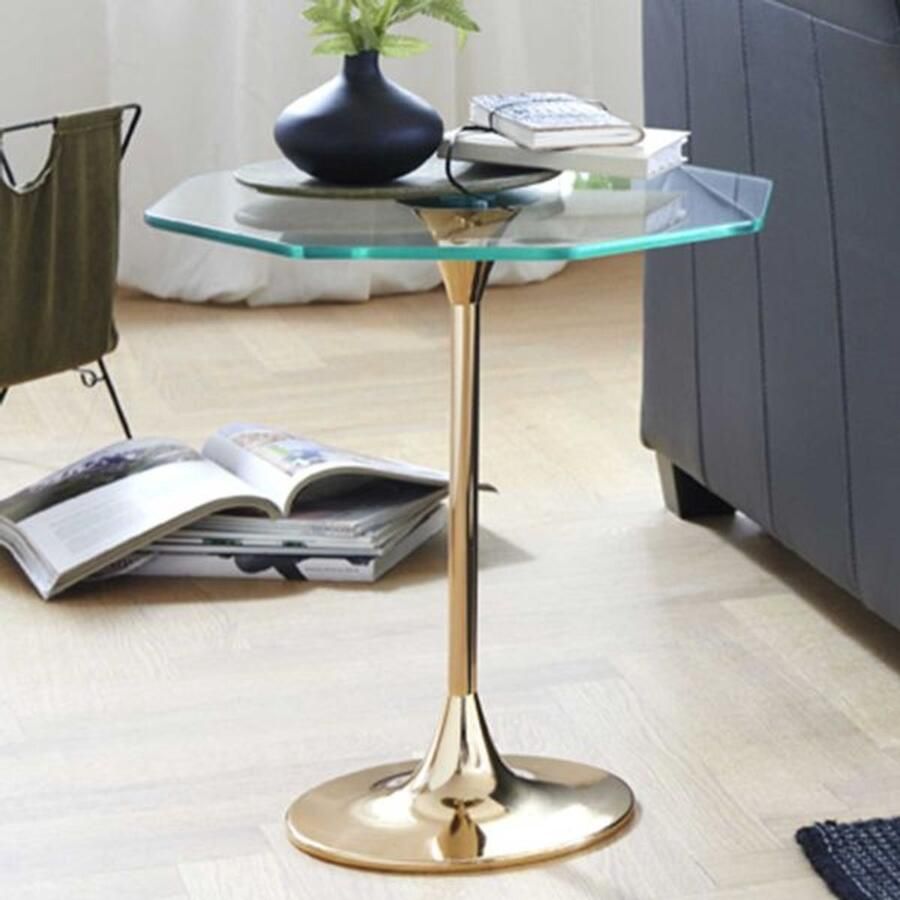 Haku EMOB Bijzettafel Ø45 cm x 47 cm Goud Glas Hoektafels Goud Metaal; Glas Hoektafels Op voorraad