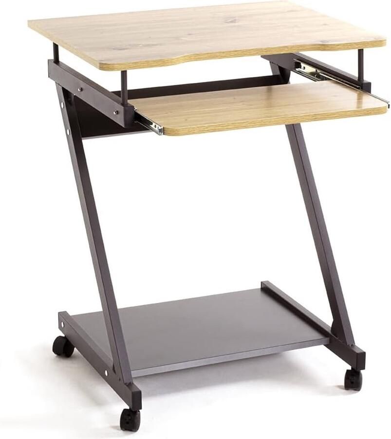 PRAKTIMEUBEL Meubel computerbord op wieltjes metaal antraciet-eiken D 49 x B 60 x H 76 cm