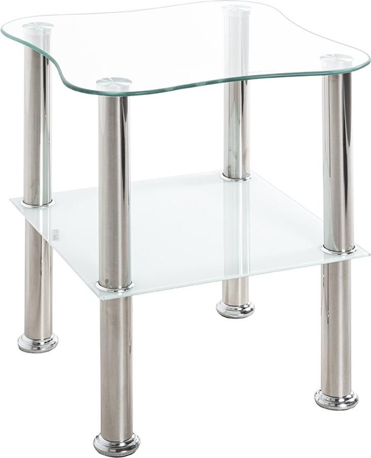 Haku EMOB Bijzettafel met metalen frame en glazen legplanken 10 kg draagvermogen Hoektafels Transparant; Zilver Glas Hoektafels Op voorraad
