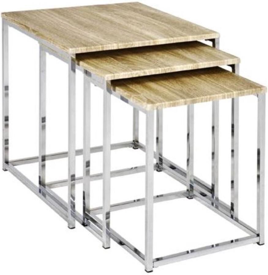 Haku EMOB Bijzettafelset met 3 tafeltjes Light Oak-design Hoektafels Bruin MDF; Metaal Hoektafels Op voorraad