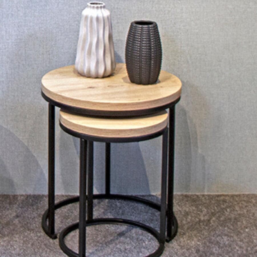 Haku EMOB Set van 2 bijzettafels Bruin-zwart Hoektafels Bruin; Zwart MDF; Metaal Hoektafels Op voorraad