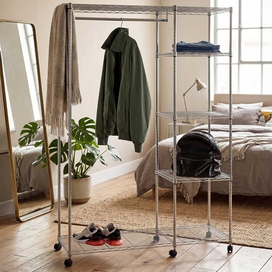 Haku Kledingtrolley 123 X 45 X 181 Cm Verchroomd Staal Zilverkleurig - Foto 3