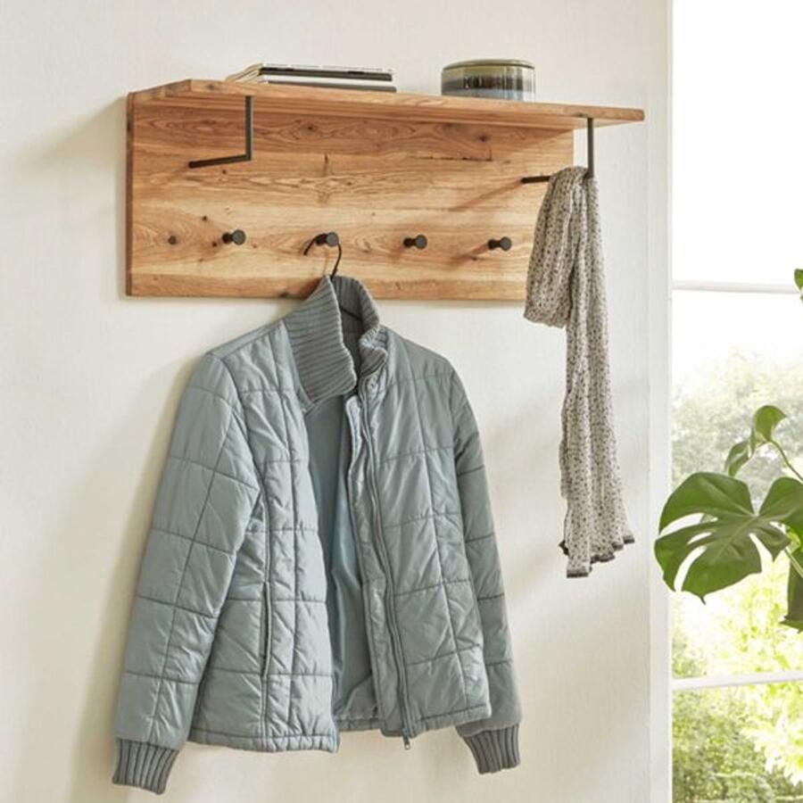 Haku EMOB Wandpaneel met plank en 4 knoppen 80 x 20 x 30 cm Royal Oak-design Wandkapstokken Bruin Hout Wandkapstokken Op voorraad