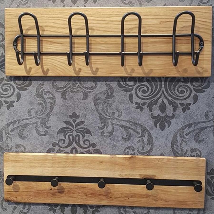 Haku EMOB Wandpaneelset met 8 haken en 5 knoppen Royal Oak-design Wandkapstokken Bruin Hout; Metaal Wandkapstokken Op voorraad