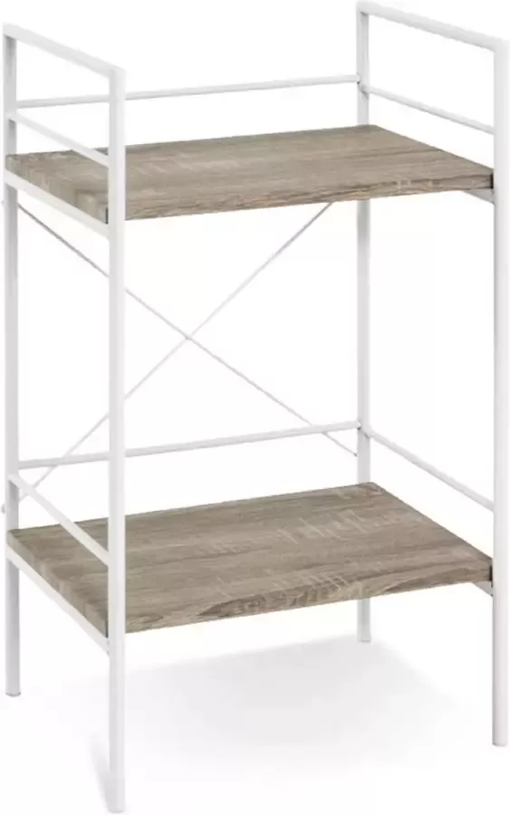 HK-Shop Bijzettafel – Wit MDF met ronde stalen poten – 34 cm breed 27 cm diep 62 cm hoog – Krasvaste 2-laags bladen