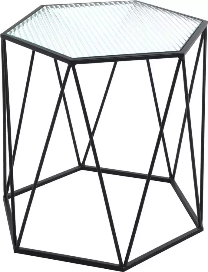 HK-Shop Bijzettafel – Veiligheidsglas in diamantvorm – 46 cm breed 40 cm diep 46 cm hoog – Golvend decor