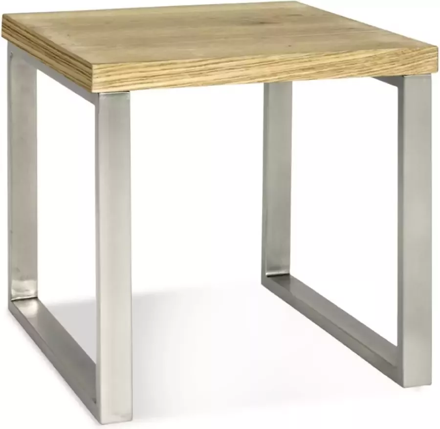 HK-Shop HakuShop Bijzettafel Eiken MDF RVS Poten Fineerd blad 45x50x45