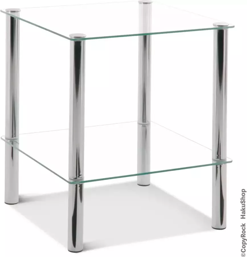 HakuShop Bijzettafel gehard veiligheid glas 39x39 |Verchroomd staal glazen bijzet tafel 47 cm hoog