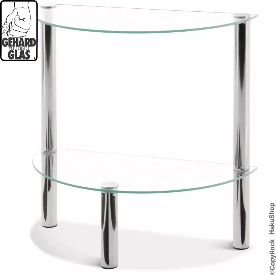 HakuShop Bijzettafel gehard veiligheid glas Half rond Verchroomd staal glazen bijzet tafel 47cm hoog