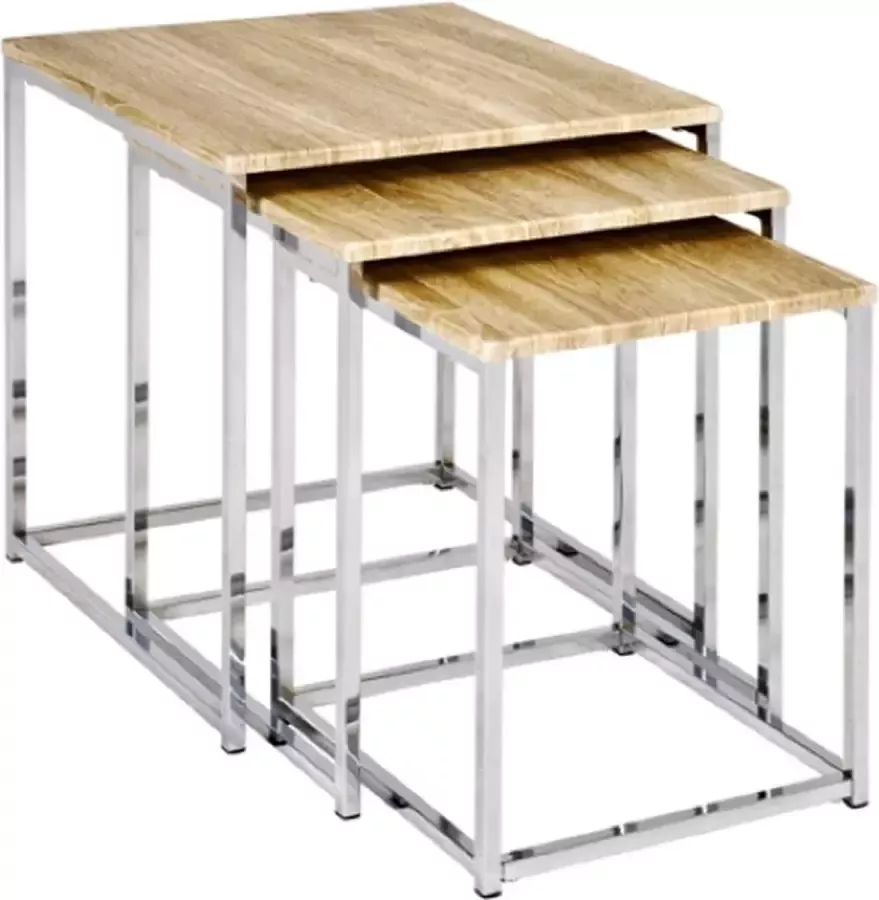 HK-Shop Set bijzettafels – Houtmotief MDF – Onder elkaar schuifbaar – 39 cm breed 39 cm diep 42 cm hoog