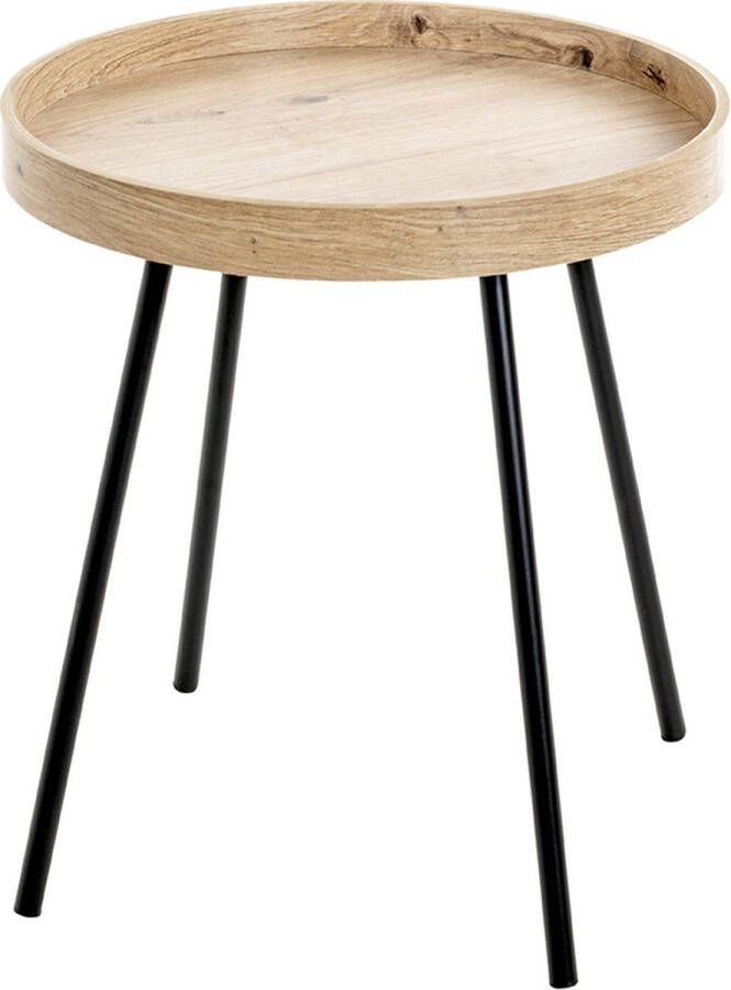 HakuShop Bijzettafel| Licht Eiken decor Zwart Staal Industrieel Rond| 40x45x40cm