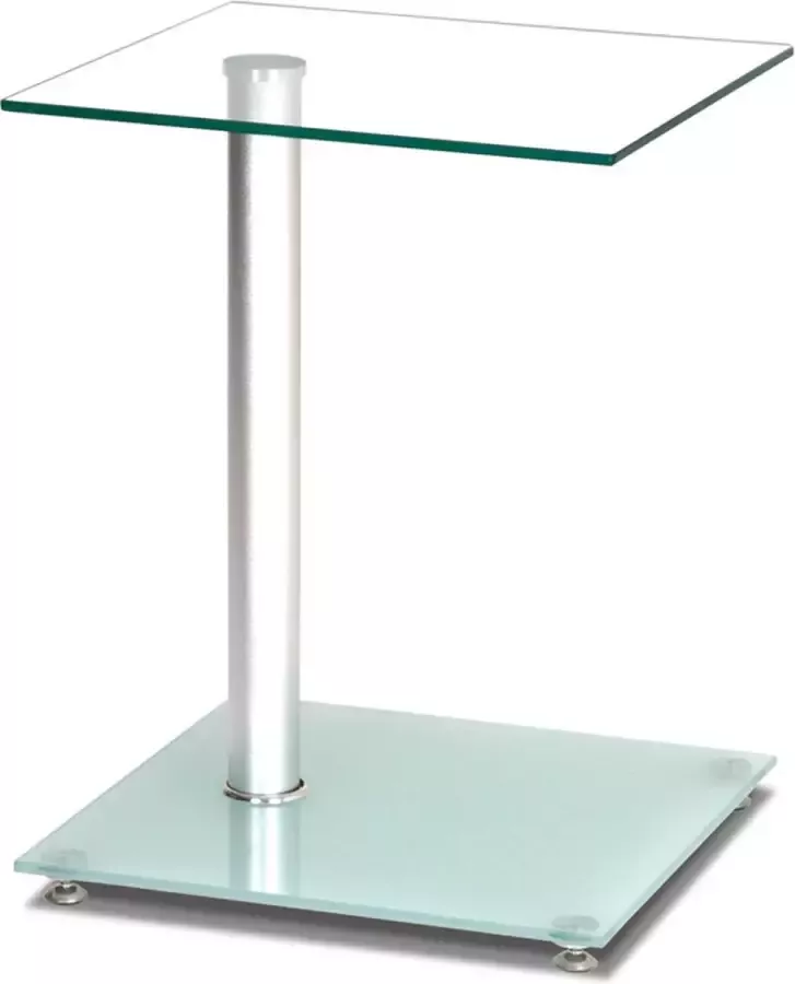 HK-Shop HakuShop Bijzettafel Melk Helder Veiligheidsglas Gematteerd onderblad Voetjes in hoogte verstelbaar 40x40x52