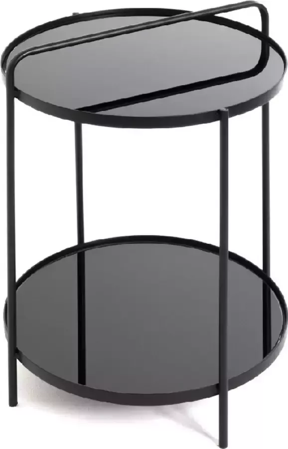 HakuShop Bijzettafel Ronde tafel Zwart glas Zwart gelakt staal 38Ø x 51 cm