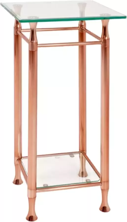 HakuShop Bijzettafel Rosé-goud Veiligheidsglas & Staal Hoge zuiltafel 35x35x72cm
