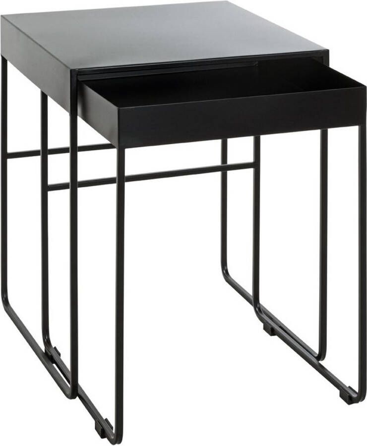 HK-Shop Set bijzettafels – Zwart gelakt staal – 39 cm breed 39 cm diep 51 cm hoog – Onder elkaar te plaatsen