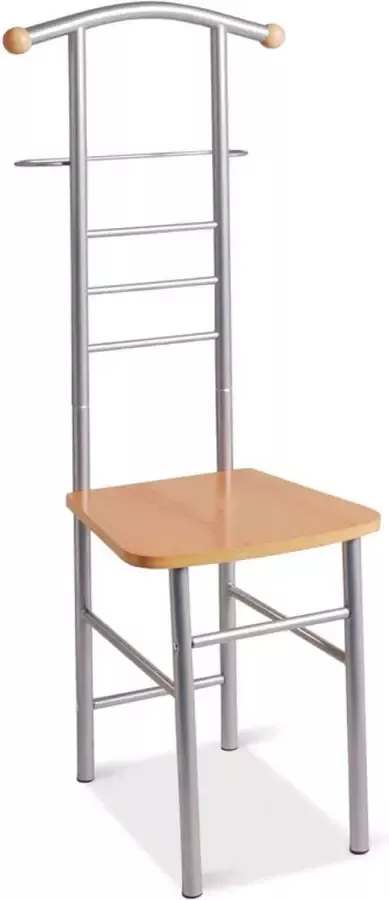 HakuShop Dressboy met stoel Modern afgewerkte kledingstandaard Alu-zilveren stalen buizen MDF zitting Kledinghouder 46 x 50 x 119 cm