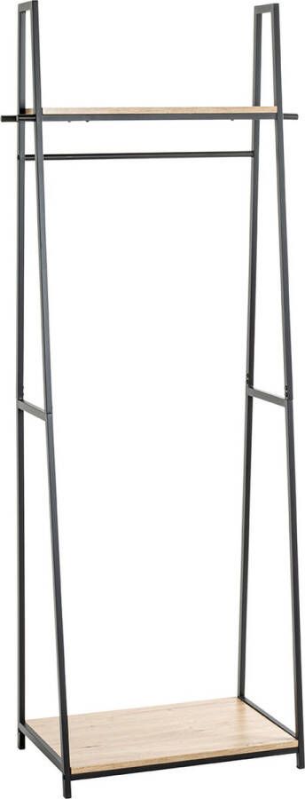 HK-Shop Garderobe – Zwart staal met eiken decor – 68x40x166 cm – Stijlvol en stevig