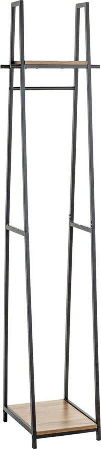 HK-Shop Garderobe – Zwart staal met warm eiken decor – 38x40x166 cm – Modern en robuust design