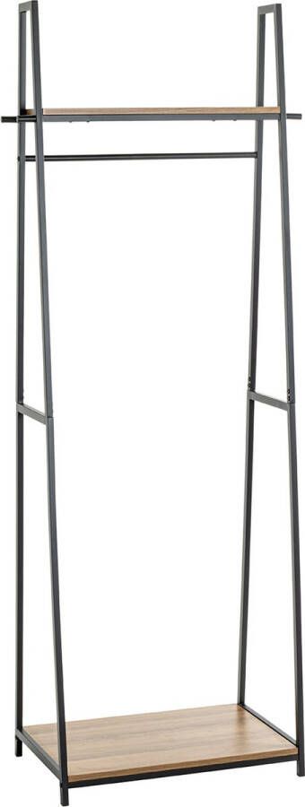 HK-Shop Garderobe – Zwart staal met warm eiken decor – 68x40x166 cm – Modern industrieel design