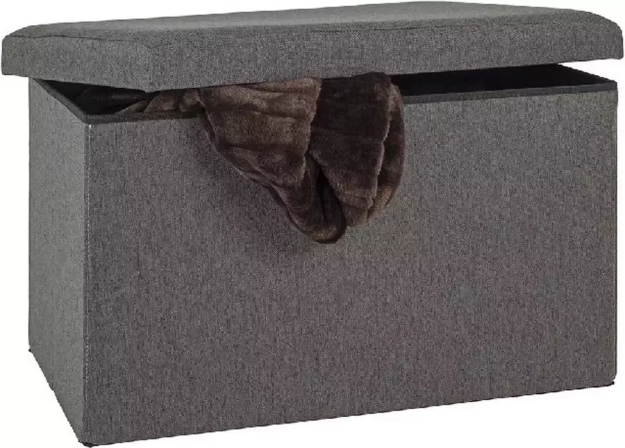 HakuShop Inklapbare Opberg Poef Voetenbank Met Opbergruimte Opbergbox Hocker Zitkist Donkergrijs 40 cm Hoog