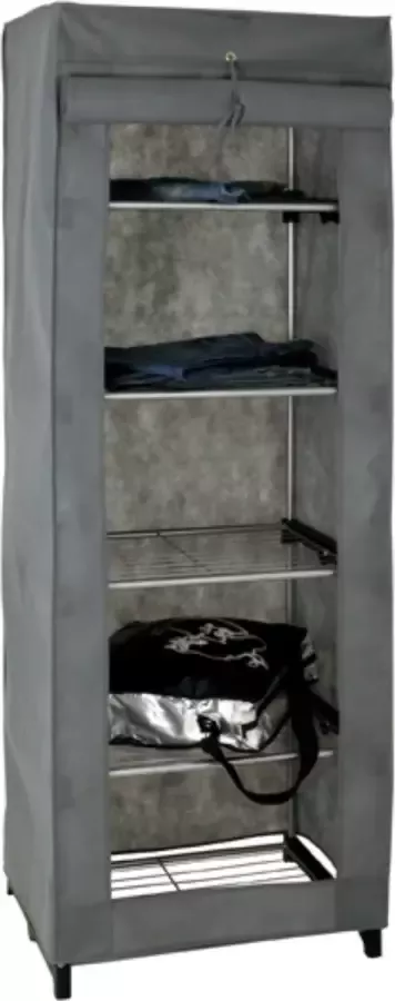 HK-Shop Kledingrek – Grijs staal met hoes – Zes legschappen – 173 cm hoog 60 cm breed 50 cm diep