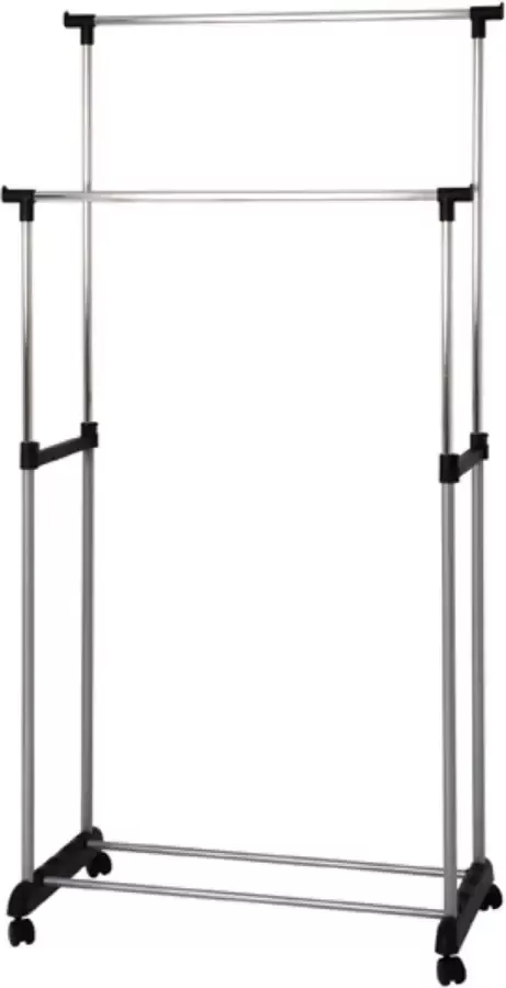 HK-Shop Kledingrek – Grijs staal met wieltjes – Dubbel hanggedeelte – 165 cm hoog 80 cm breed 42 cm diep