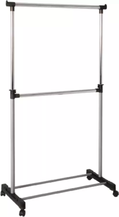 HK-Shop Kledingrek – Grijs staal met wieltjes – Uitschuifbaar ontwerp – 120 tot 210 cm hoog 90 cm breed 42 cm diep