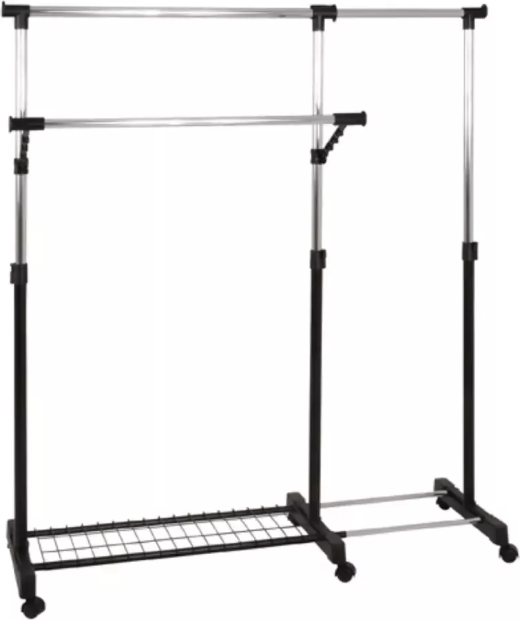 HK-Shop HakuShop Kledingrek Grijs Wieltjes Uitschuifbaar- 94-160 x 49 x 135-177