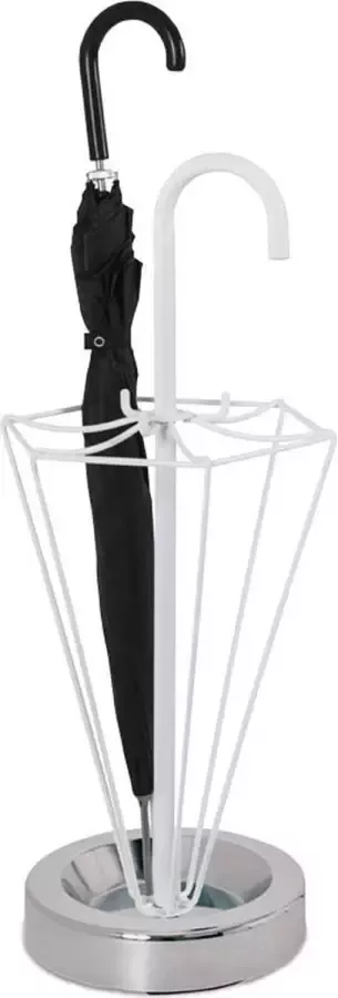 HakuShop Paraplubak Wit stalen parapluhouder Verzwaarde voet Paraplustandaard in de vorm van een paraplu 31 x 31 x 75 cm