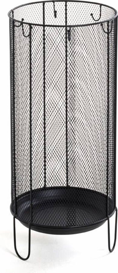 HK-Shop HakuShop Paraplubak Zwart stalen parapluhouder Met 6 haakjes Moderne paraplustandaard 26 x 26 x 48 cm