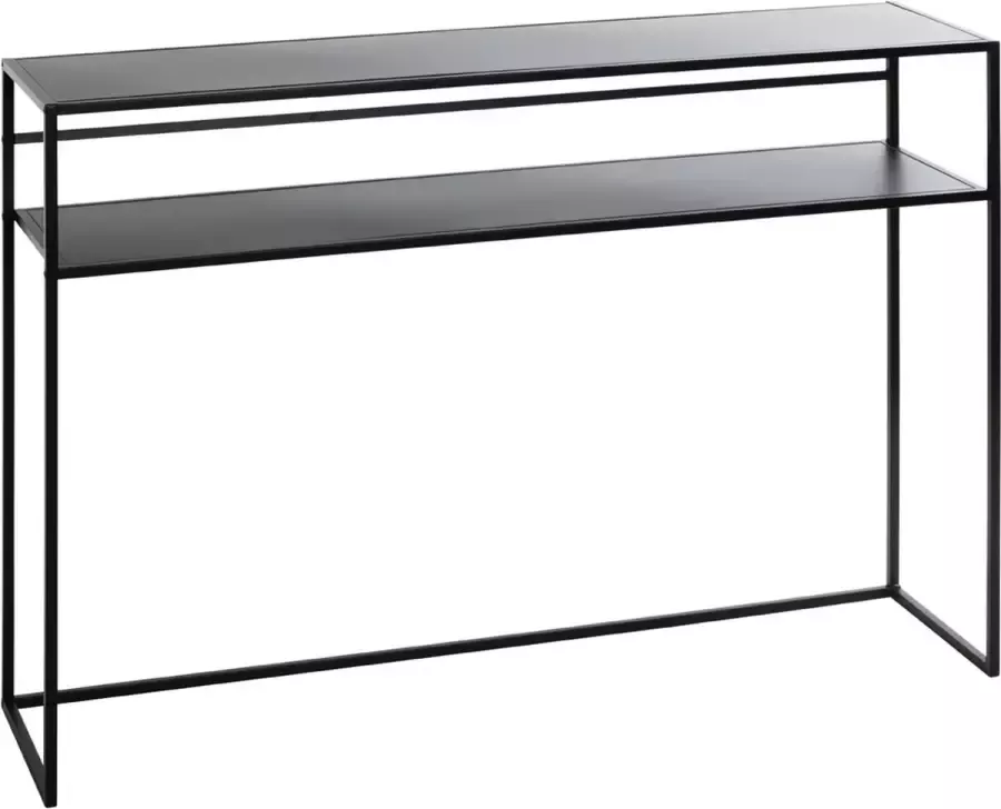 HK-Shop Sidetable – Zwart metaal – Hoge haltafel met dubbele planken – 112 cm breed 28 cm diep 81 cm hoog