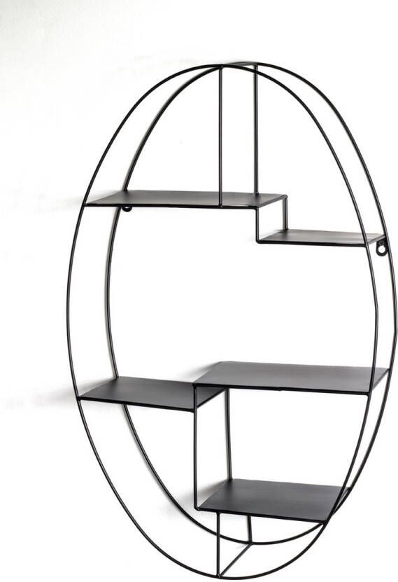HK-Shop Wandrek – Zwart metaal – Ovaal vintage design met 5 planken – Industrieel wandrek