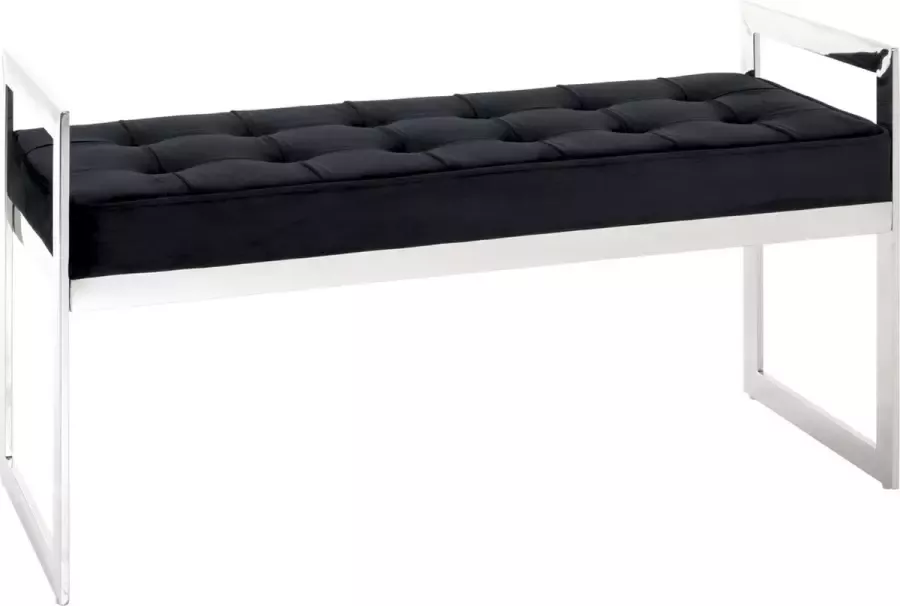 HK-Shop Voetenbank – Glanzend edelstaal met zwart fluweel – Luxe zitvlak – 100 cm breed 40 cm diep 57 cm hoog