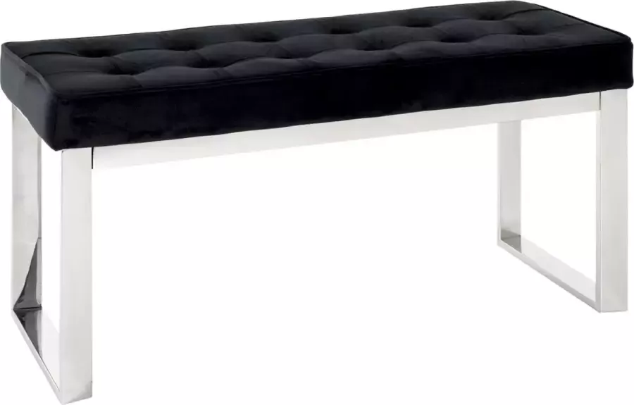 HK-Shop Voetenbank – Glanzend edelstaal met zwart fluweel – Luxe zitvlak – 100 cm breed 41 cm diep 48 cm hoog
