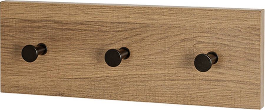 HK-Shop Kapstok – Warm eikenhout en zwart staal – 35x12x5 cm – Compact en natuurlijk design