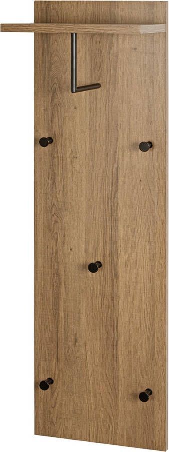 HakuShop Wand Kapstok Warm Eiken Zwart staal Hoedenplank 30x100x20cm