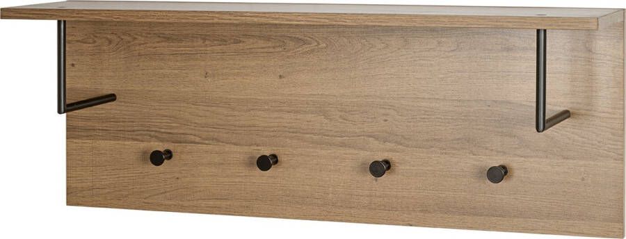 HK-Shop Wandkapstok – Warm eiken en zwart staal – Met hoedenplank – 80x30x20 cm – Stijlvol industrieel design