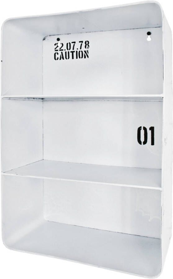 HK-Shop Wandbox – Vintage wit staal – 3 planken – 30x15x45 cm – Compacte wandkast
