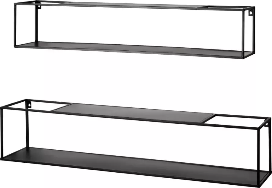 HakuShop Wandbox Zwart metalen Wandplank Set van 2 95 x 20 x 20 cm