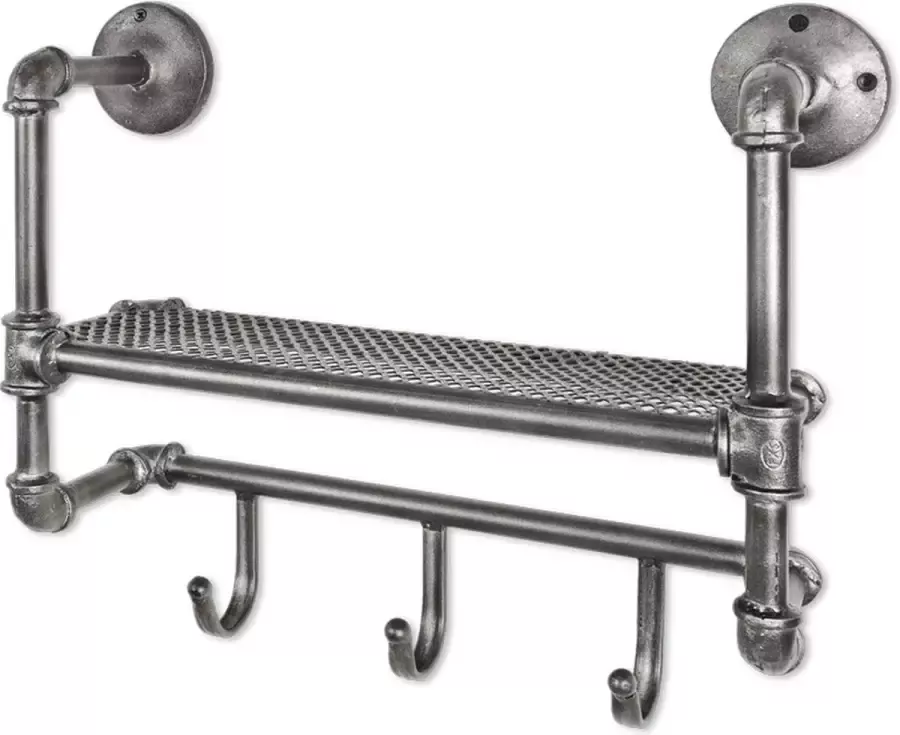 HK-Shop HakuShop Wandkapstok Antraciet Metaal Legplank Honingraat 52x16x41