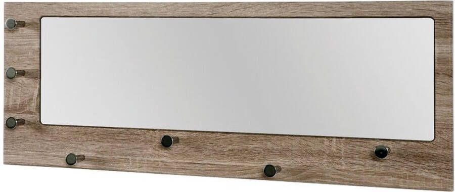 HK-Shop Wandkapstok – Bruin MDF – Eiken-truffel decor met spiegel – 80x6x30 cm – Klassiek elegant design