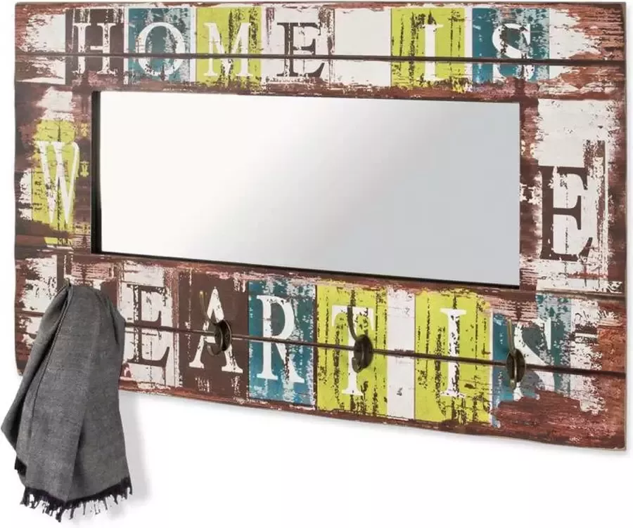 HakuShop Wandkapstok Bruin MDF Spiegel Home 80x10x52