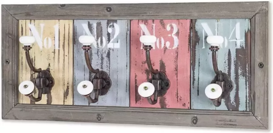 HakuShop Wandkapstok Kleurrijk Massief hout Vintage Gietijzeren haken 48x10x21